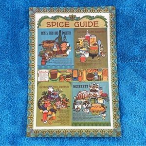 Vintage Original 1960s Spice Guide Lithograph Poster Print for Kitchen